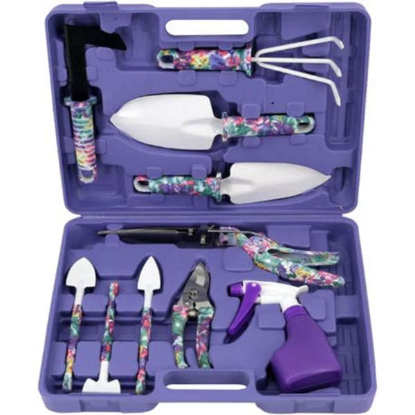 Purple Floral Gardening Tool Set 10 Pieces In Carry Case Novelty Gift Outdoor