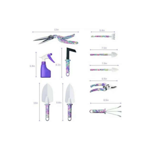 Purple Floral Gardening Tool Set 10 Pieces In Carry Case Novelty Gift Outdoor