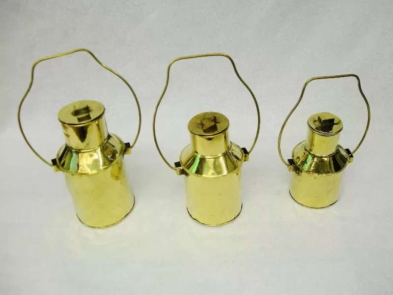 Brass Milk Can Set Dcor, 3 Piece