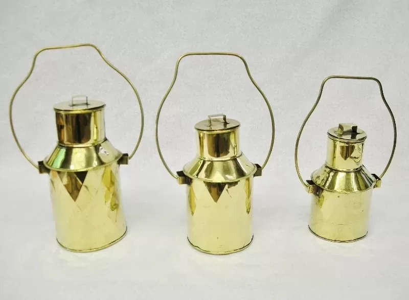 Brass Milk Can Set Dcor, 3 Piece