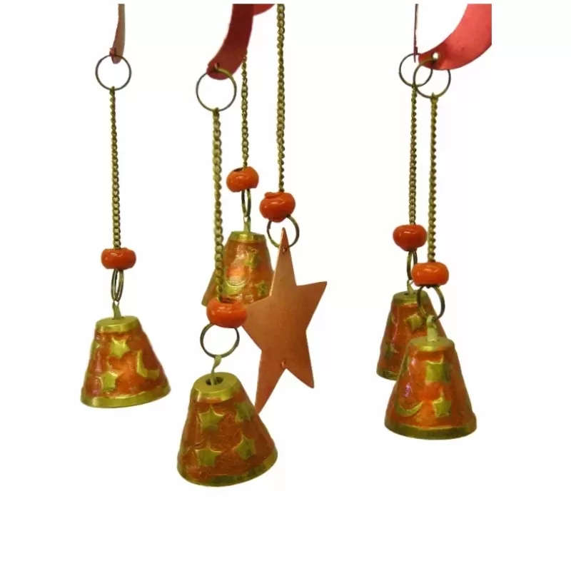 Christmas Brass Wind Chime with Bells Red and Gold