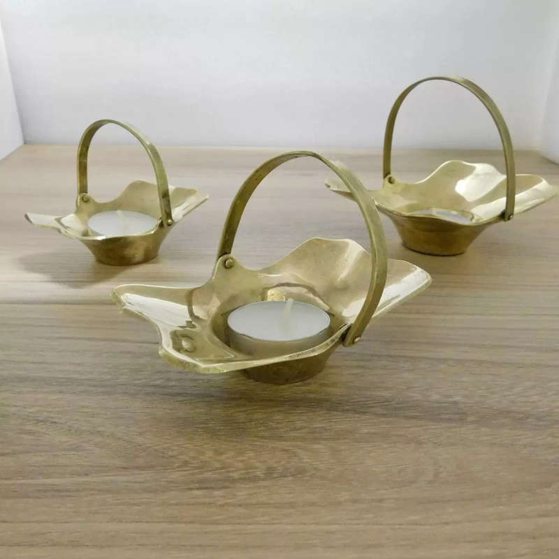 Mini Brass Baskets for Tealights - Set of 3