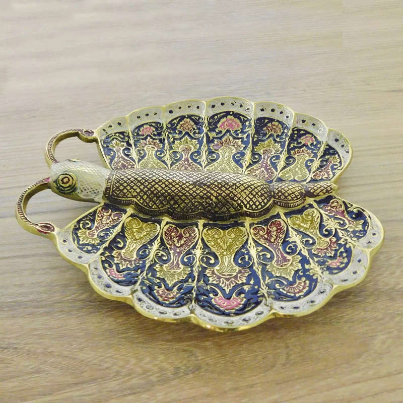 Solid Brass Butterfly Plate with Enamel Artwork