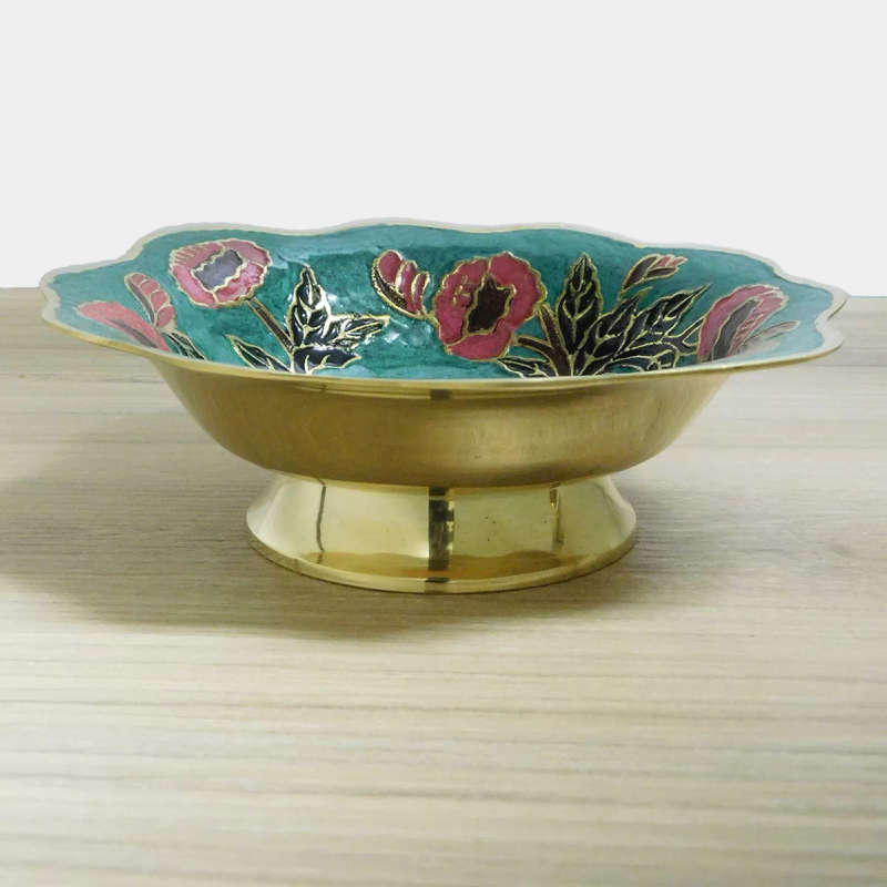 Green Enamelled Brass Brass Bowl