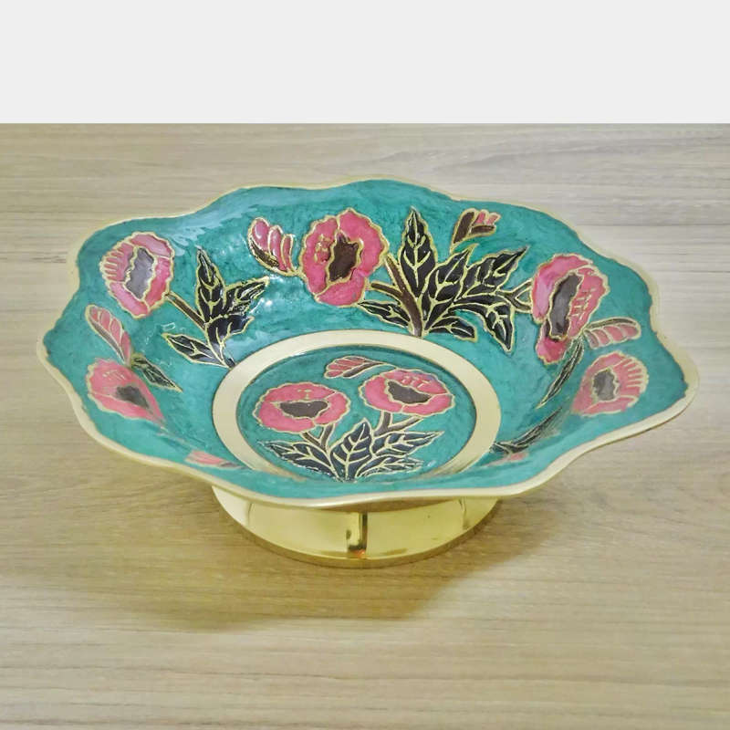 Green Enamelled Brass Brass Bowl