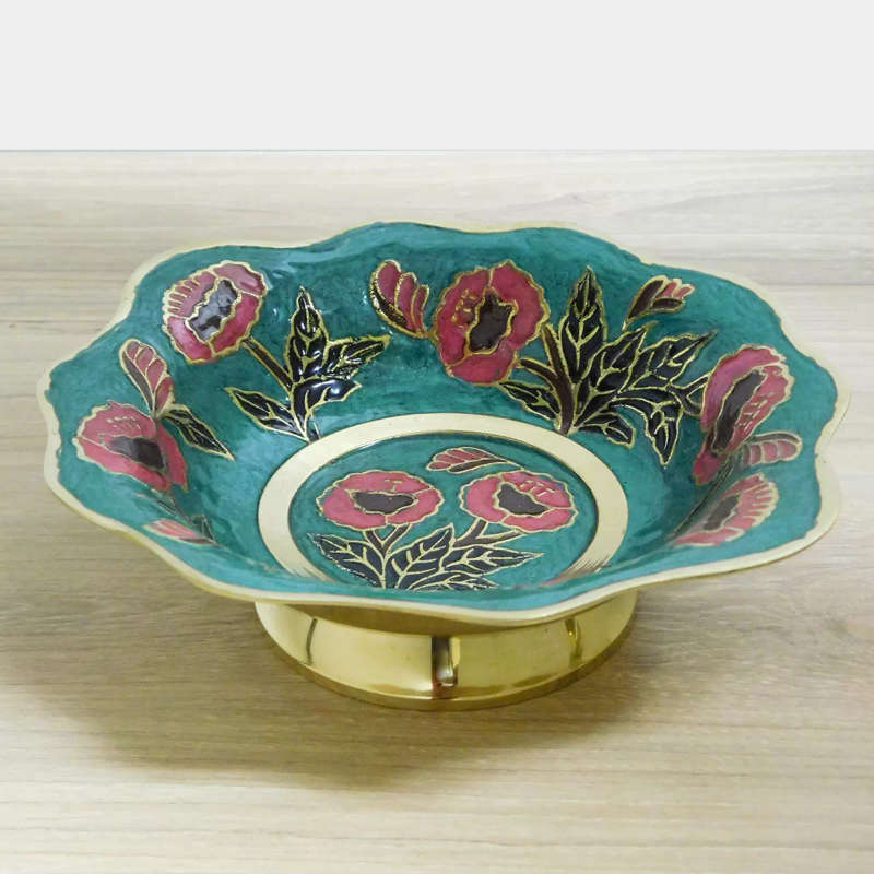 Green Enamelled Brass Brass Bowl