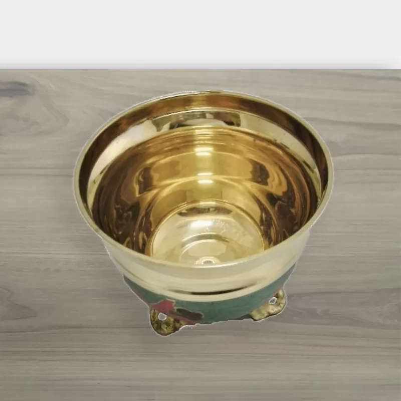 Green Enamelled Brass Bowl on Legs