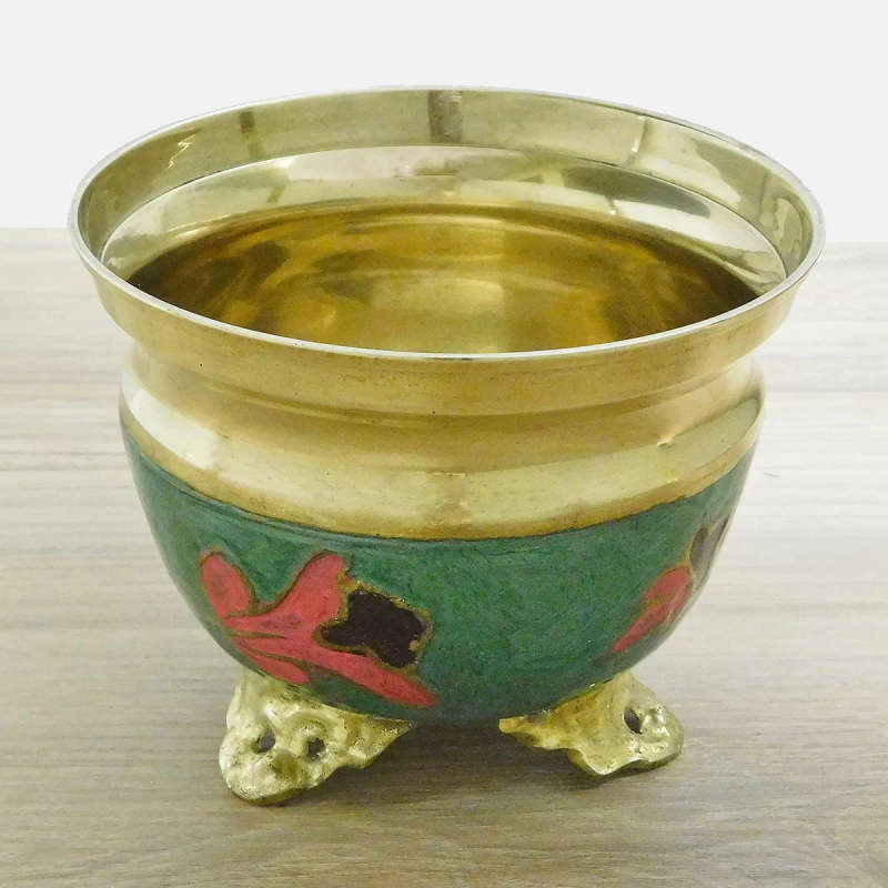 Green Enamelled Brass Bowl on Legs