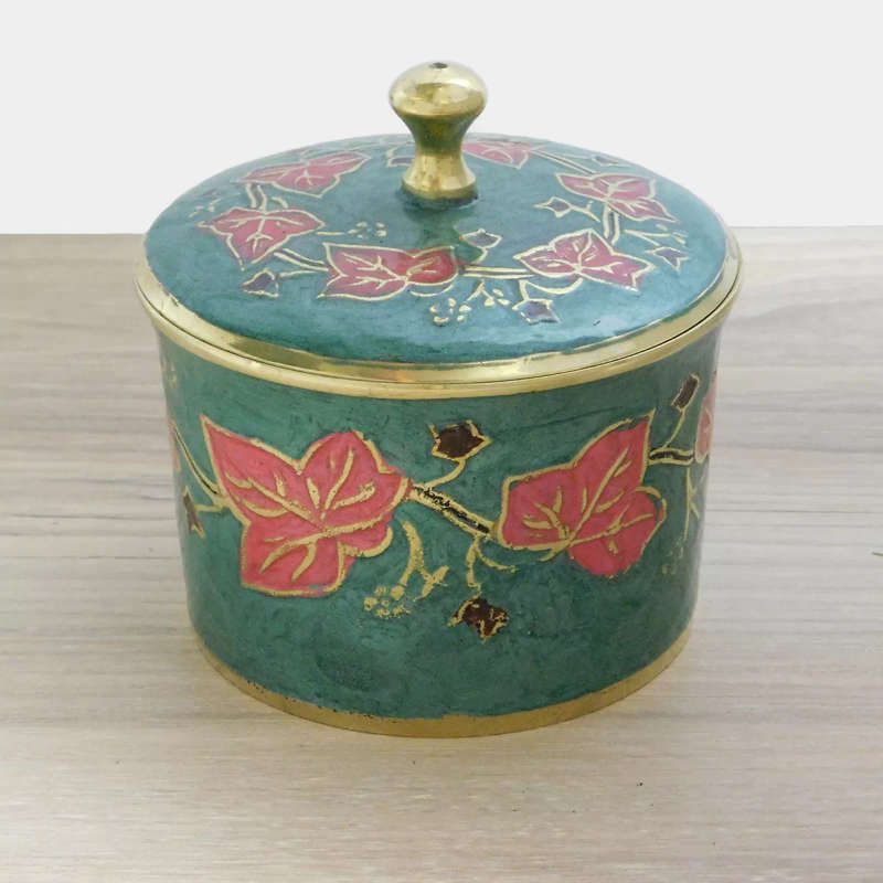 Green Enamel Bowl with Lid in Solid Brass