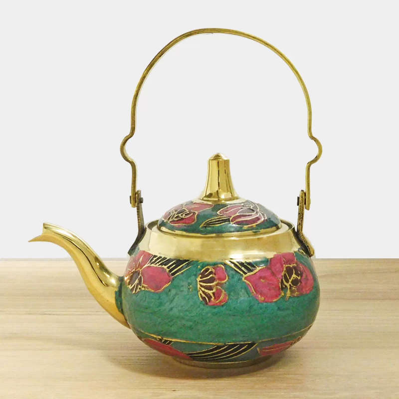 Green Enamelled Brass Tea Kettle