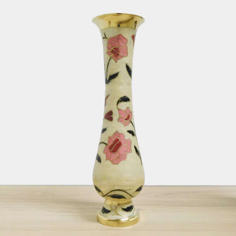 Brass Vase Enamelled Brass - Cream (11 inch)