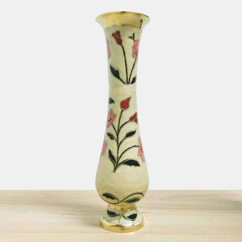 Brass Vase Enamelled Brass - Cream (11 inch)