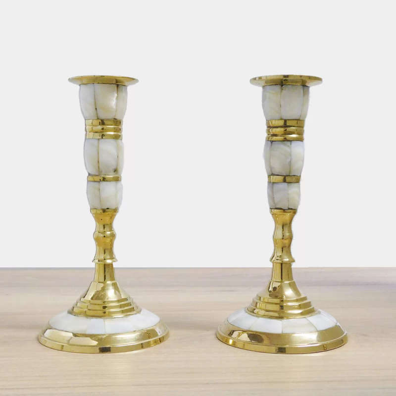 Candle Holders with Mother of Pearl Inlay (Pair)