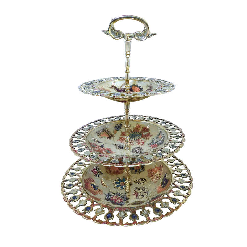 3-Tier Jali Brass Serving Stand with Enamel Paintwork