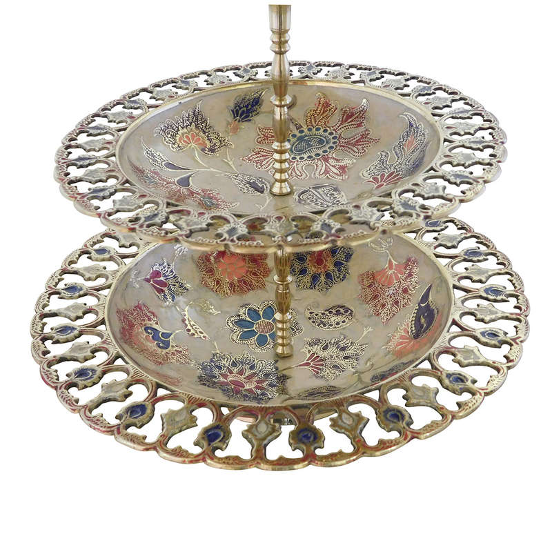 3-Tier Jali Brass Serving Stand with Enamel Paintwork