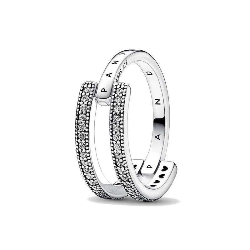 PANDORA JEWELS SIGNATURE LOGO & PAVE DOUBLE BAND - RING - Size 52  (192779C01-52)