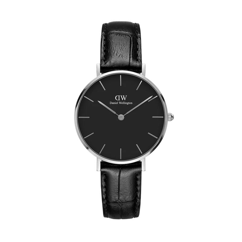 Daniel Wellington Women's Classic Petite Reading watch with black alligator embossed leather strap