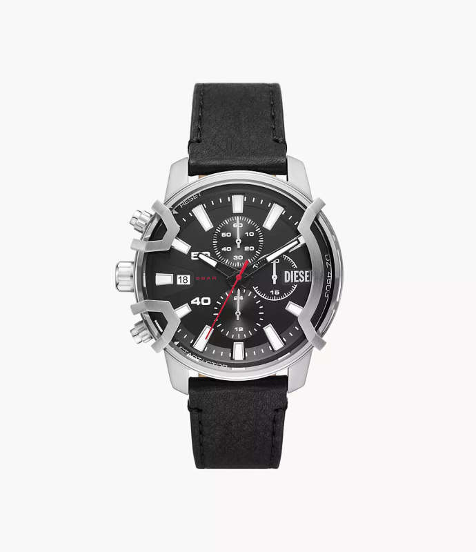 Diesel Griffed Chronograph Black Leather Men's Watch (DZ4603)