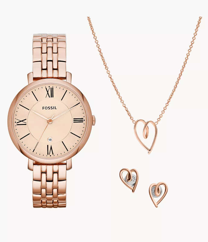 Fossil Jacqueline Rose Gold Watch & Bracelet Set (ES5252SET)