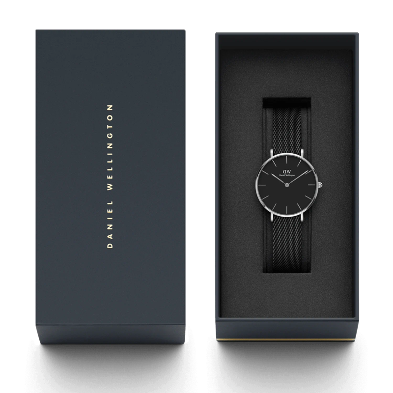 Daniel Wellington Petite Ashfield Silver Women's Watch (DW00100202) - Black Dial Mesh Bracelet