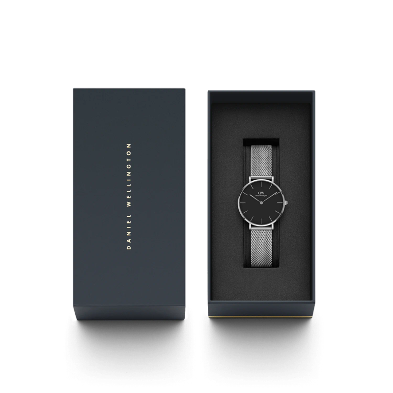 Daniel Wellington Sterling Silver tone Women's Watch (DW00100218) - Black Dial & Mesh Bracelet