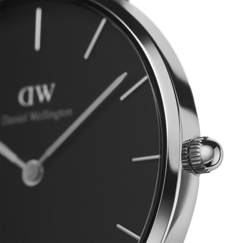 Daniel Wellington Sterling Silver tone Women's Watch (DW00100218) - Black Dial & Mesh Bracelet