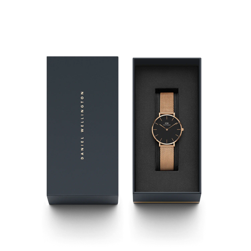 Daniel Wellington Petite Melrose Rose Gold Women's Watch (DW00100161) - Black Dial & Mesh Bracelet