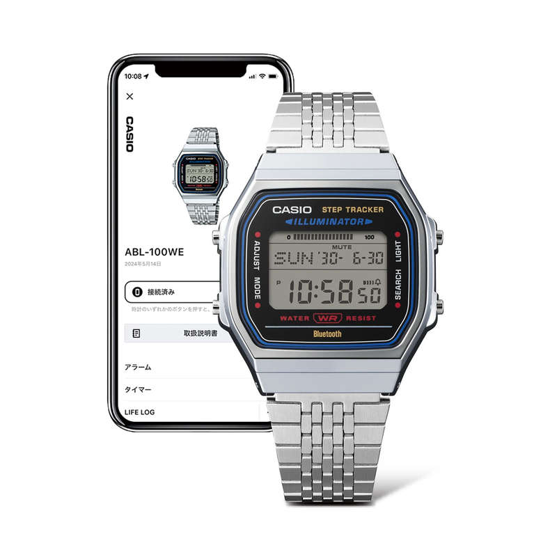 CASIO VINTAGE SILVER -BLUETOOTHÂ® SMARTPHONE LINK w. built-in accelerometer senses body movemen...