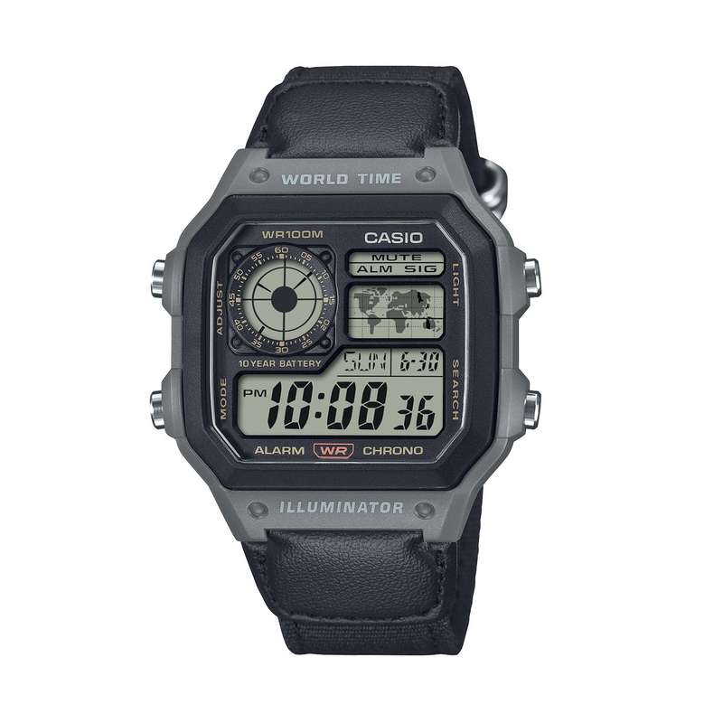 CASIO SPORT DIVER - WORLD TIME ILLUMINATOR 5 ALARMS - FUTURE CLASSIC COLLECTION - KHAKI BLACK (AE...