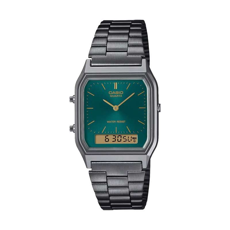 CASIO VINTAGE EDGY COLLECTION GUN METAL - EMERALD GREEN (AQ-230EGG-3AEF)