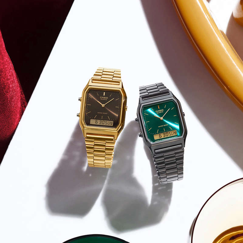 CASIO VINTAGE EDGY COLLECTION GUN METAL - EMERALD GREEN (AQ-230EGG-3AEF)