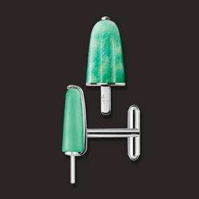 AMBROSINI JEWELS -  GEMELLI ARGENTO 925Â° ghiacciolo finitura bianca pietra verde (GG 02 01 02)