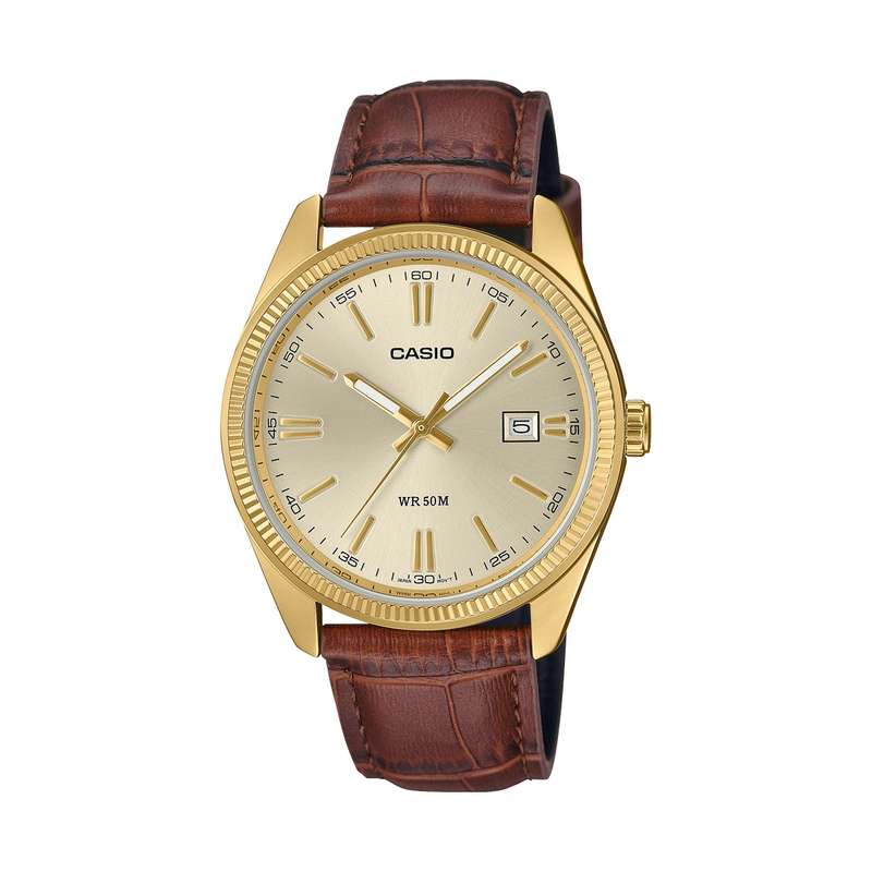 CASIO COLLECTION DATE GOLD, LEATHER - CHAMPAGNE (MTP-1302PGL-9AVEF)