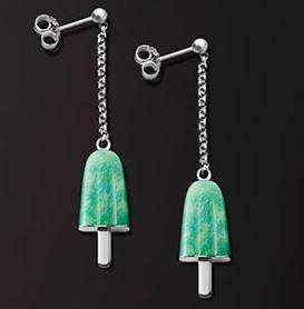 AMBROSINI JEWELS -  ORECCHINI ARGENTO 925Â°  ghiacciolo finitura bianca pietra verde piccoli (1...