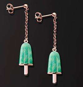 AMBROSINI JEWELS -  ORECCHINI ARGENTO 925Â°  ghiacciolo finitura rosÃ© pietra verde piccoli (...