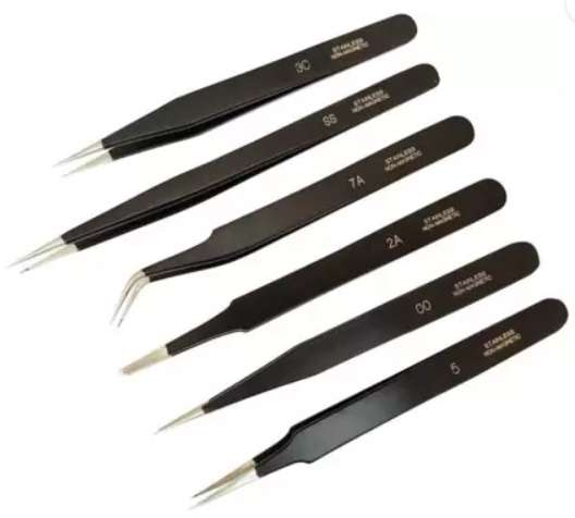 Kit 6 pinzette in acciaio smaltate - Kit 6 tweezers in glazed steel (RR1499)