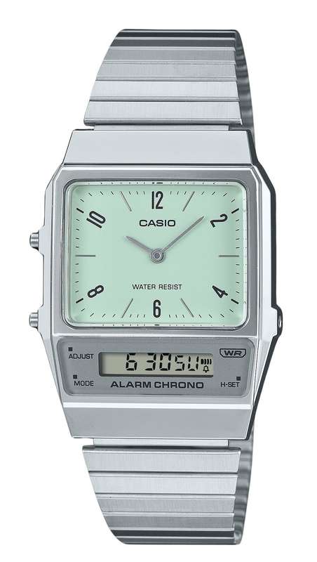 Casio Vintage Analog Digital Dual Time Stainless Steel Bracelet Green Dial Quartz AQ-800E-3A Unis...