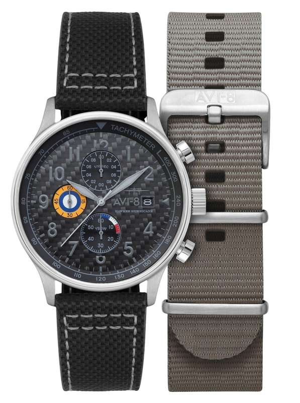 AVI-8 Hawker Hurricane Classic Chronograph Carbon Fiber Black Dial Quartz AV-4011-0W Men's Watch ...