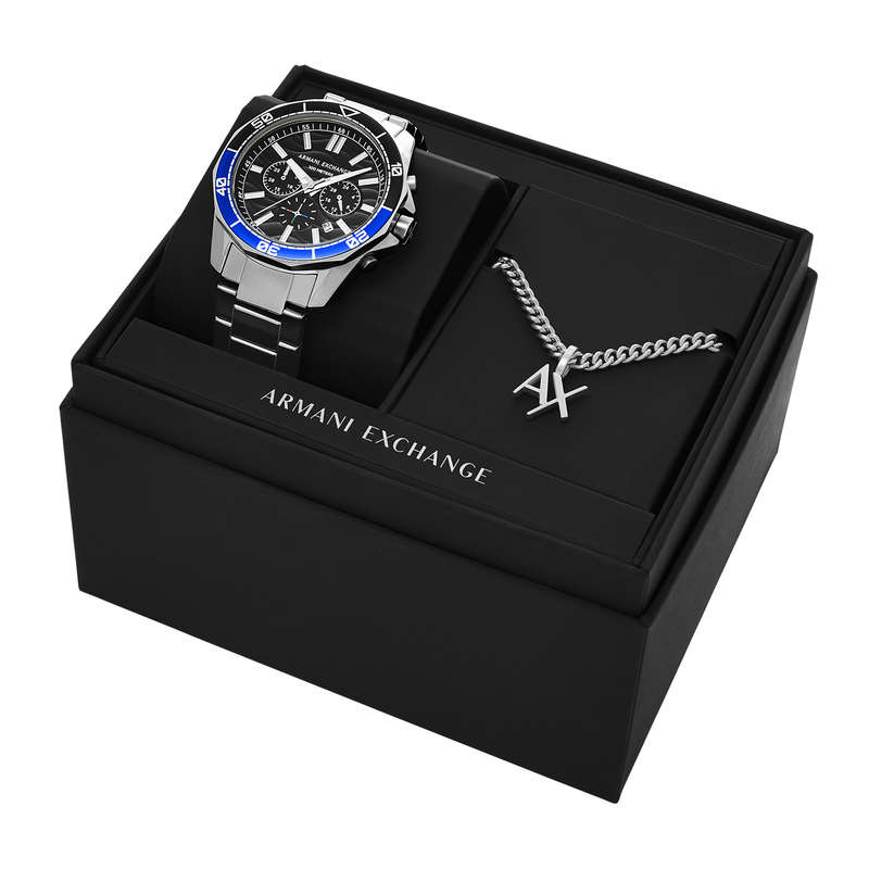 A|X Armani Exchange Men's Watch and Necklace Jewellery Set (AX7166SET)