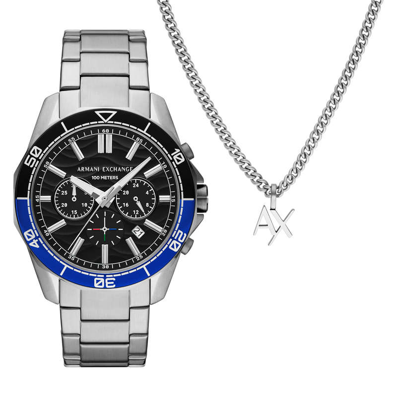 A|X Armani Exchange Men's Watch and Necklace Jewellery Set (AX7166SET)