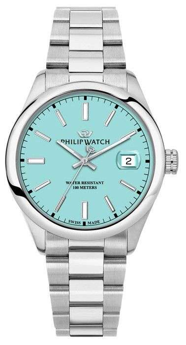 Philip Watch Swiss Made Caribe Urban Stainless Steel Turquoise Dial Quartz R8253597642 100M Men's...