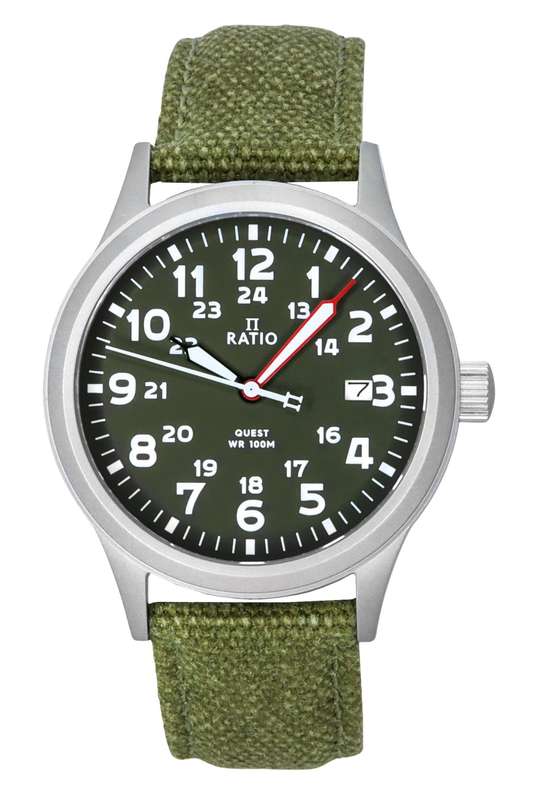 Ratio Quest Men's Field Watch Sapphire Canvas Strap Khaki Green Dial Quartz RTQ029 100M Lewis And...