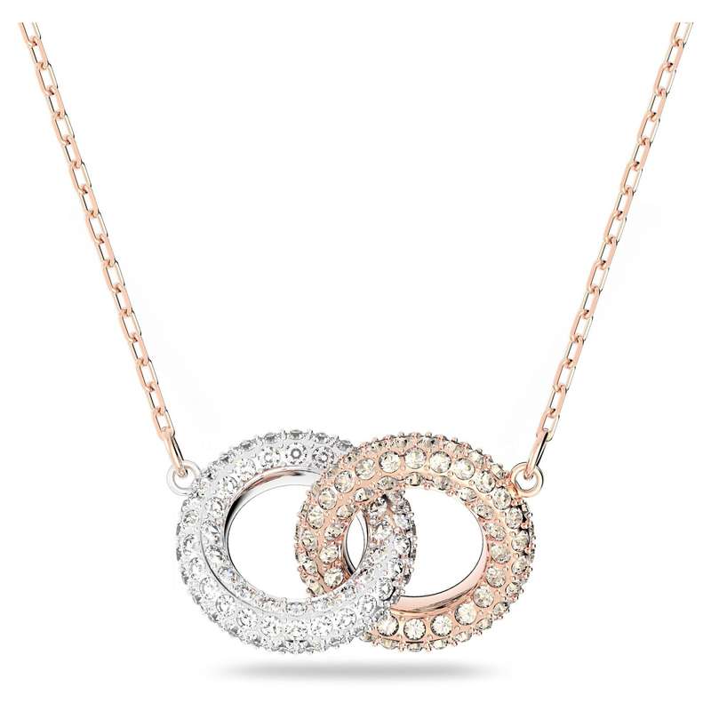 Swarovski Dextera Clear Crystals And Rose Gold Tone Plated Intertwined Circles Necklace 5414999 F...