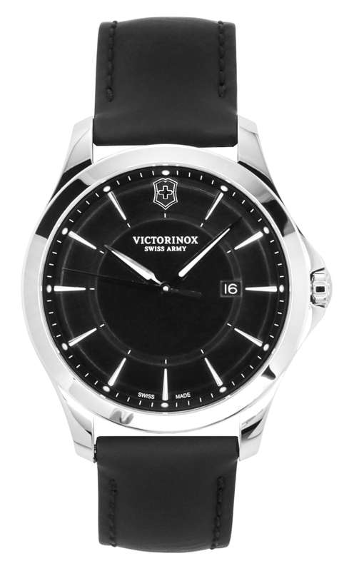 Victorinox Alliance Leather Strap Black Dial Quartz 241904 100M Men's Watch With Knife Set
