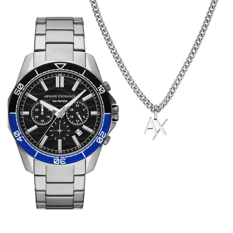 A|X Armani Exchange Men's Watch and Necklace Jewellery Set (AX7166SET)