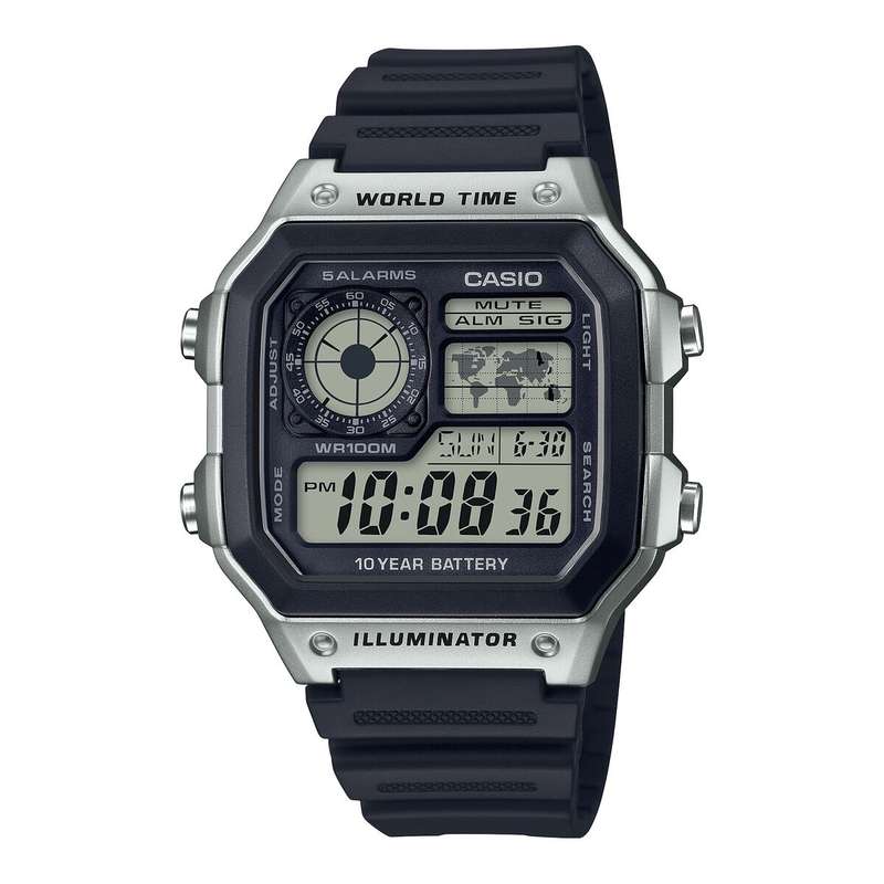 CASIO SPORT DIVER - WORLD TIME ILLUMINATOR 5 ALARMS - FUTURE CLASSIC COLLECTION - BLACK SILVER (A...