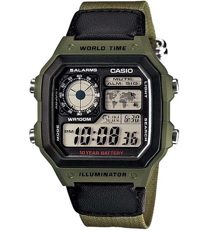 CASIO SPORT DIVER - WORLD TIME ILLUMINATOR 5 ALARMS - FUTURE CLASSIC COLLECTION - KAKHI GREEN (AE...