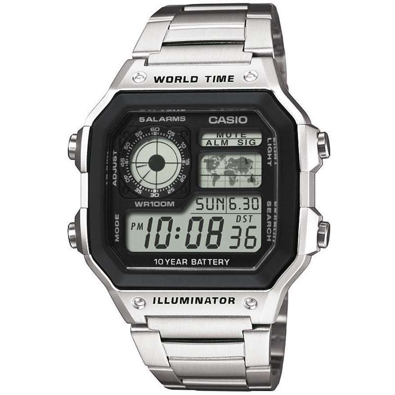 CASIO SPORT DIVER - WORLD TIME ILLUMINATOR 5 ALARMS - FUTURE CLASSIC COLLECTION - BLACK STEEL (AE...