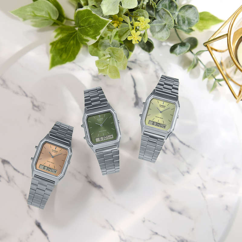 CASIO VINTAGE EDGY COLLECTION SUNRAY DIAL - GREEN MOSS (AQ-230A-3AMQYES)