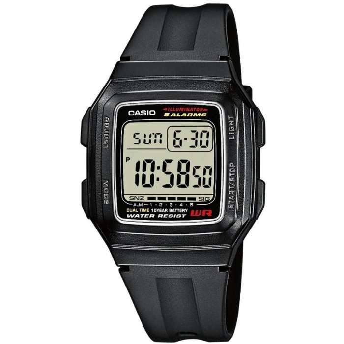 CASIO VINTAGE ILLUMINATOR 10 YEARS BATTERY - BLACK (F-201W-1ADF)